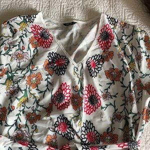 Floral maxi dress, shirt sleeves, with belt